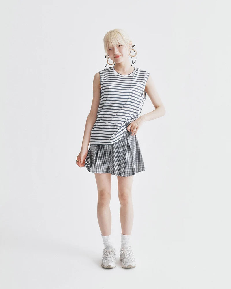 【MOUNTAIN MATHIAL ARTS】 MMA Front Pleats Run Skirt (Black Check)